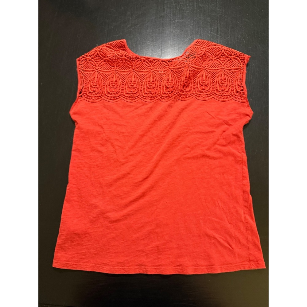 LOFT Ann Taylor Vintage Soft Coral Orange Crochet Lace Yoke Sleeveless Top S